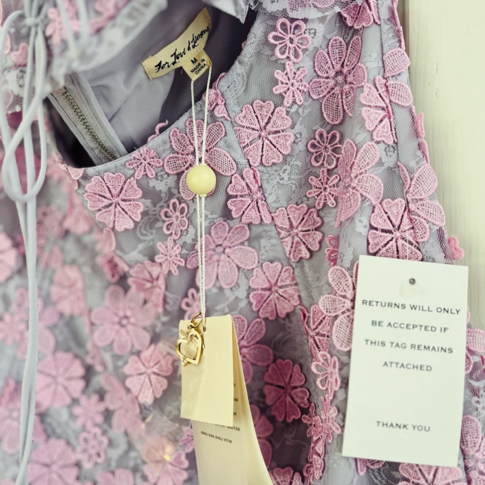 SOLD FOR LOVE & LEMONS Amalie Purple Floral Lace Cut Out NWT Mini Dress M - Picture 5 of 16